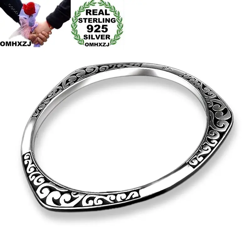 OMHXZJ Wholesale Personality Fashion Woman Girl Party Wedding Gift Silver Black Engraved Tai Cuff Bangle Bracelet BR149 | Украшения и