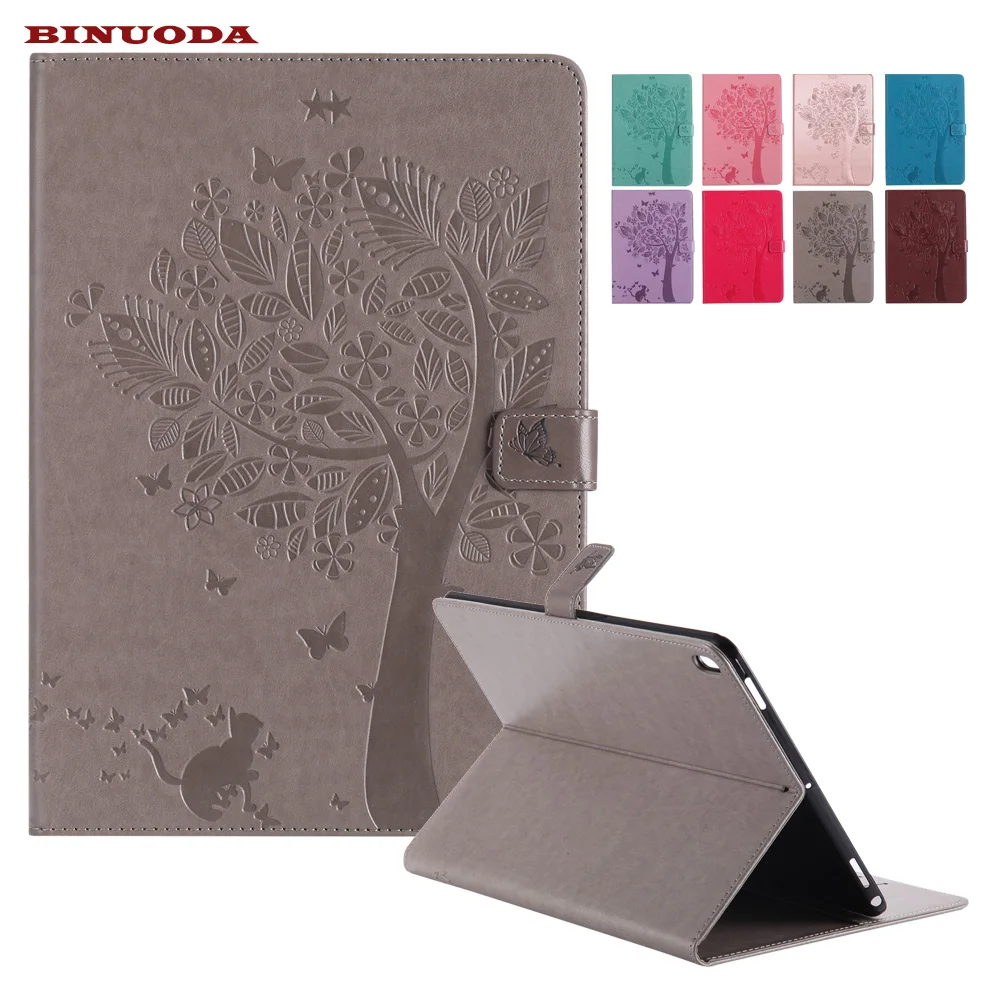 Baratos Para IPad pro 10.5 cubierta emboss CAT bajo el árbol Premium pu cuero Flip carpeta soporte de tarjeta titulares caso para IPad pro 10.5