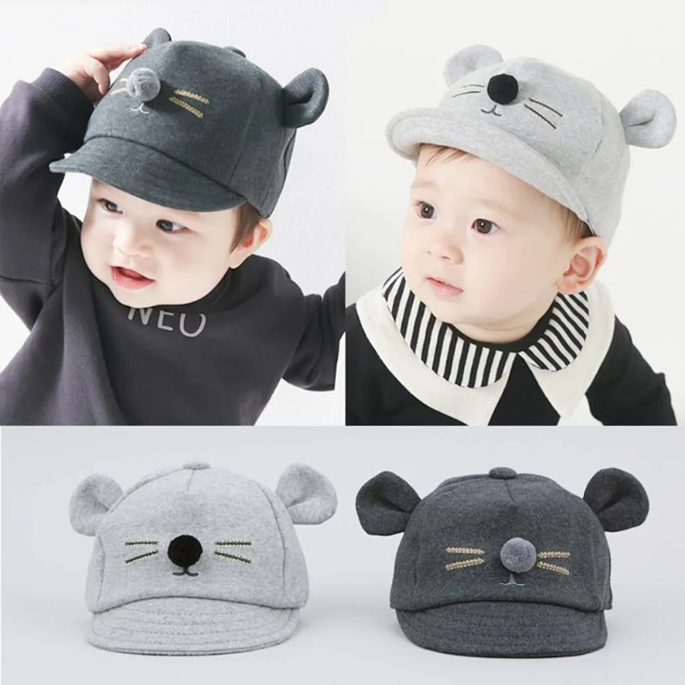 

Puseky Autumn Peaked Hats Outdoor Sun Caps Cartoon Cat Ear Baseball Cap Summer Cotton Mesh Hats Embroidery Cat Toddler Baby Hats