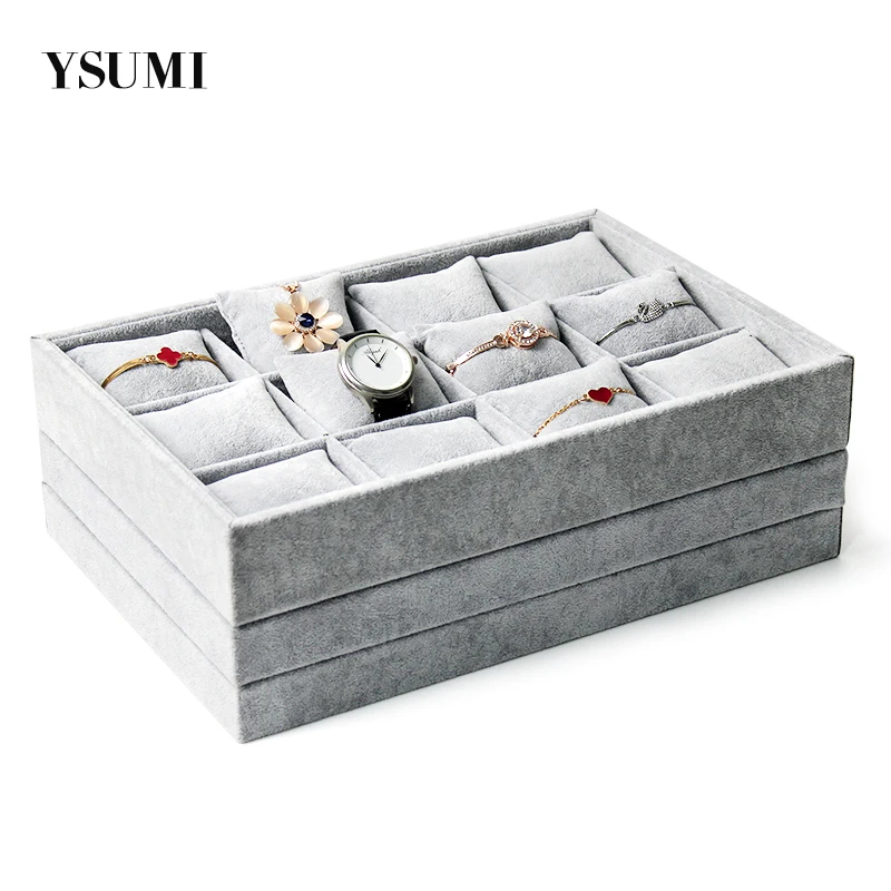 

YSUMI Velvet 12 Grids Pillow Jewelry Display Stand Watch Display Box Earring/Bracelet/Bangle Jewelry Display Box Holder Stand