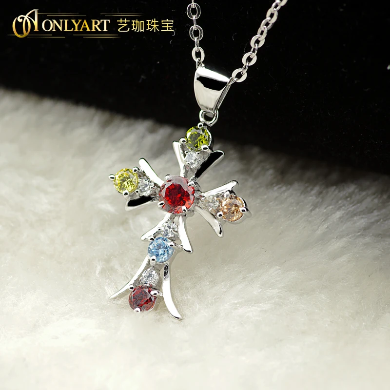 OnlyArt 100% Стерлинговое серебро крест кулон jesuse Шарм для женщин с камни на день