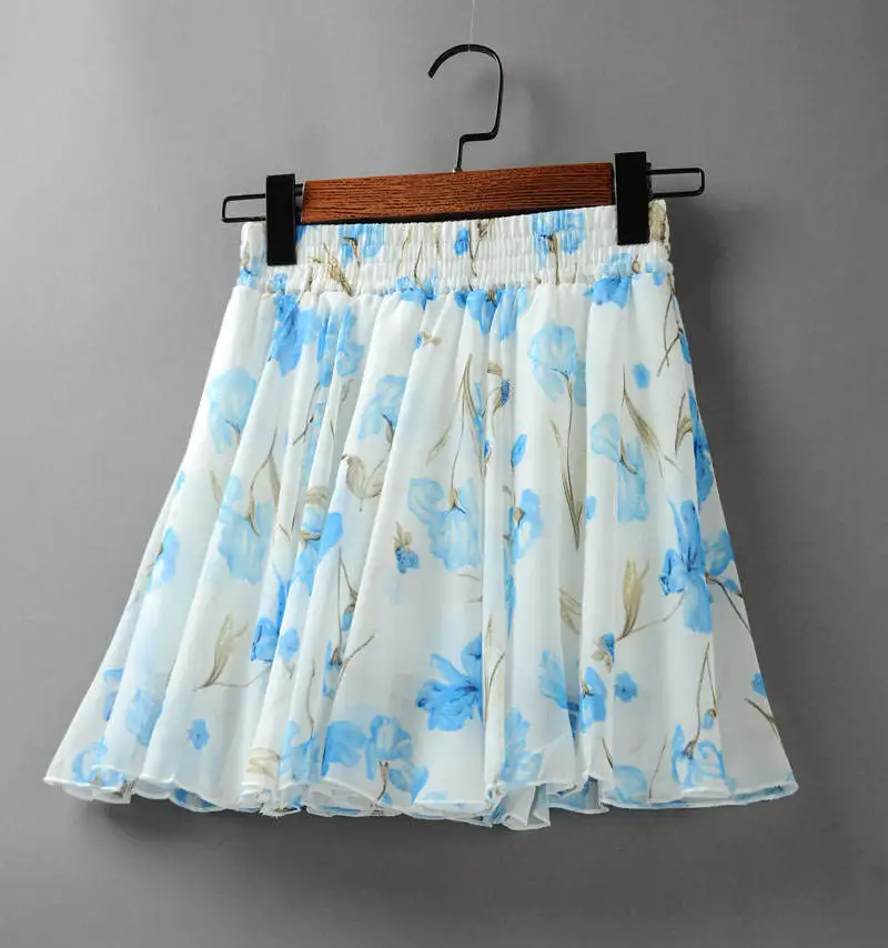Новая женская летняя мини юбка Jupe Femme Цветочная плиссированная юбка Boho пляжная шифоновая юбка с высокой талией женские короткие сексуальные юбки C5346 - Цвет: 11