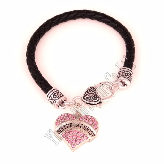 20cm Length Studded With Crystals Sister In Christ Heart Pendant 20cm Length Studded With Crystals Sister In Christ Heart Pendant Bracelet Lobster Claw Clasps