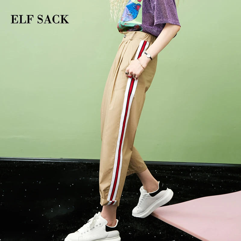 ELFSACK осень новые женские штаны хлопок Полная длина повседневные шифоновые брюки