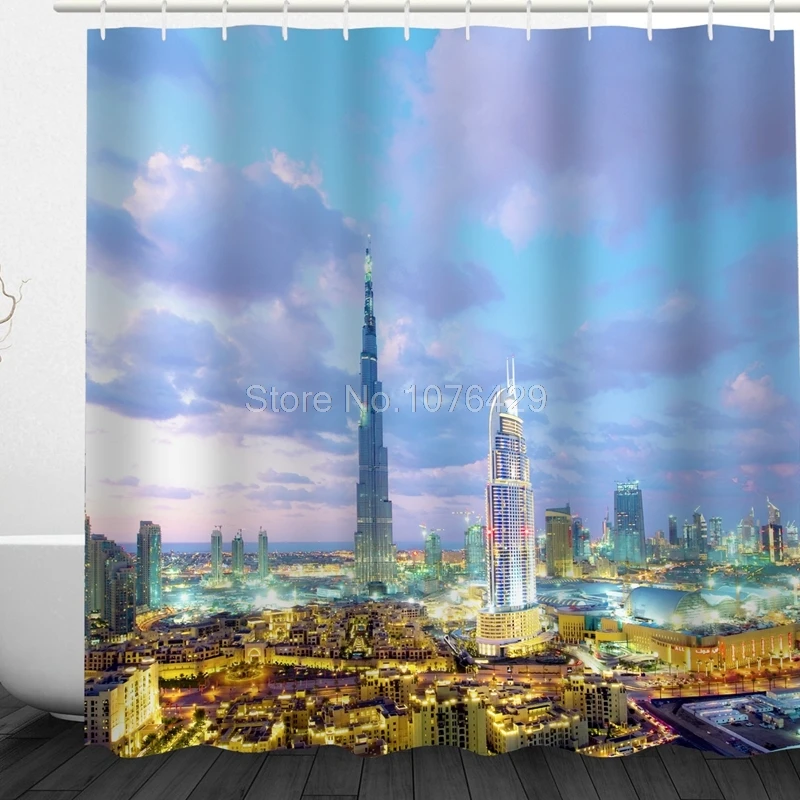 Custom Shower Curtain Dubai Burj Khalifa Tower Design Bathroom