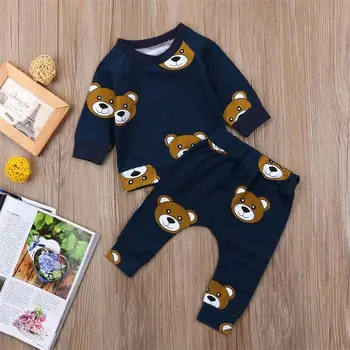 

Newborn Baby Boy Cloth Long sleeve top and Long Pants Leggings Set cute bear