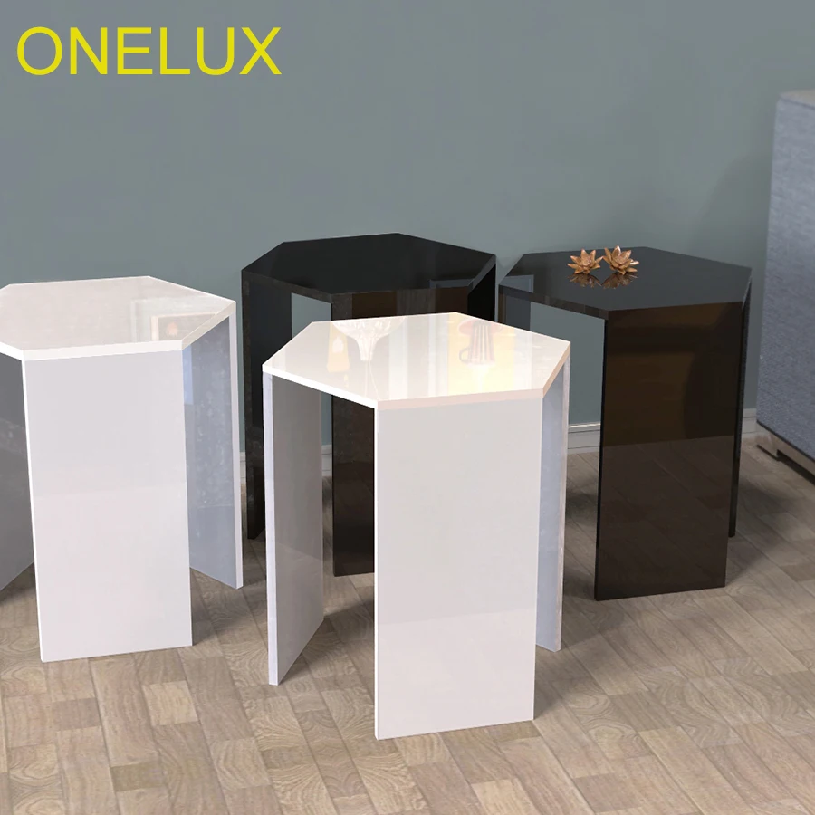 (2PCS/LOT) Hexagon Acrylic Sofa Table,Lucite Occasional Small Tea Tables
