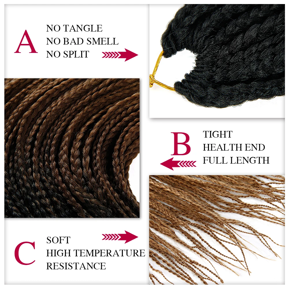 Crochet braids 24 inch box braid 22 Roots/pack Ombre Synthetic Braiding Hair extension Heat Fiber Bulk Hair