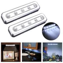 2PCS 5LED Cabinet Closet Wardrobe Push Tap Touch Night Light Lamp Stick On Battery Power Bright
