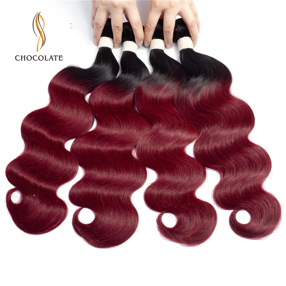 

Ombre Brazilian Hair Weave Bundles Body Wave 3/4 Bundle Deals 1b/99j Two Tone Ombre Human Hair Bundles Remy postizo cabello