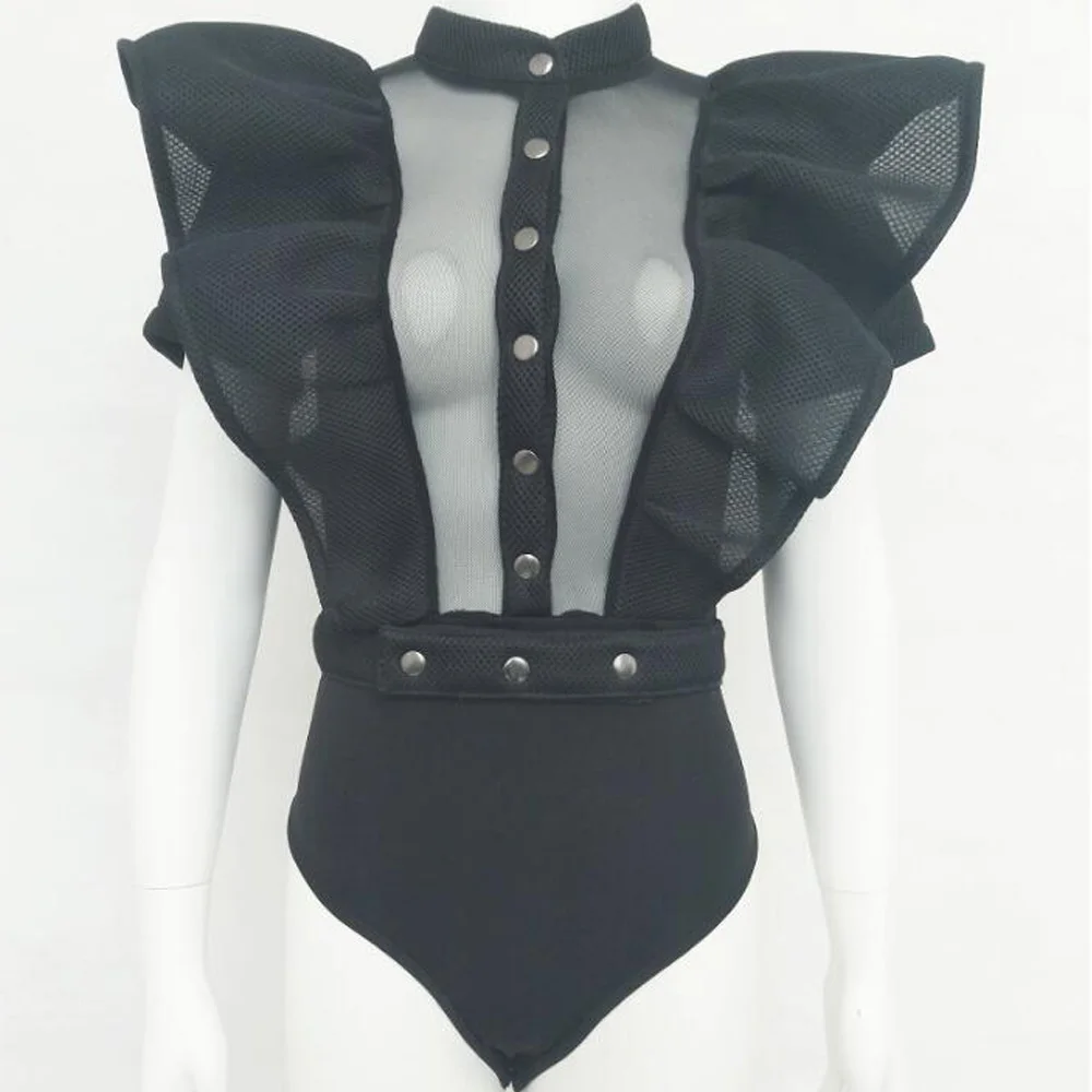 

Summer Playsuit Women 2019 Skinny Ruffles Button Short Sleeve Sexy Bodysuits Belt Ladies Clubwear Party Dance Playsuits Overalls