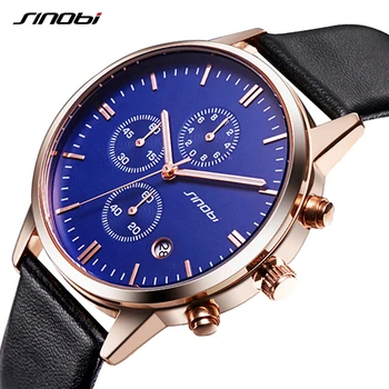 

SINOBI Fashion Multifunction Mens Wrist Watches Black Leather Strap Top Luxury Brand Males Business Quartz Watch Montres Hommes