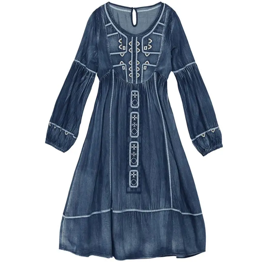 Платье женское винтажное с о образным вырезом и длинным рукавом