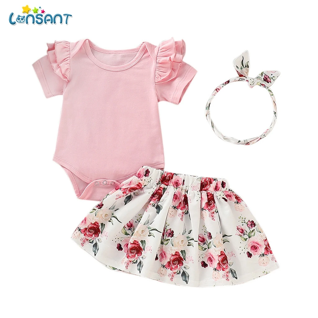 

LONSANT 2Pcs Set Newborn Infant Baby Girls Cute Short Sleeve Romper Skirts Headband Birthday Outfit Costume Clothes Set N30