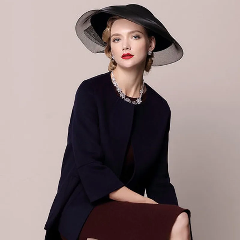 navy blue Шерстяное пальто женское Весна Осень Европейская мода кашемировое короткое пальто Женский Тренч уличная abrigo mujer LX410 - Цвет: navy blue