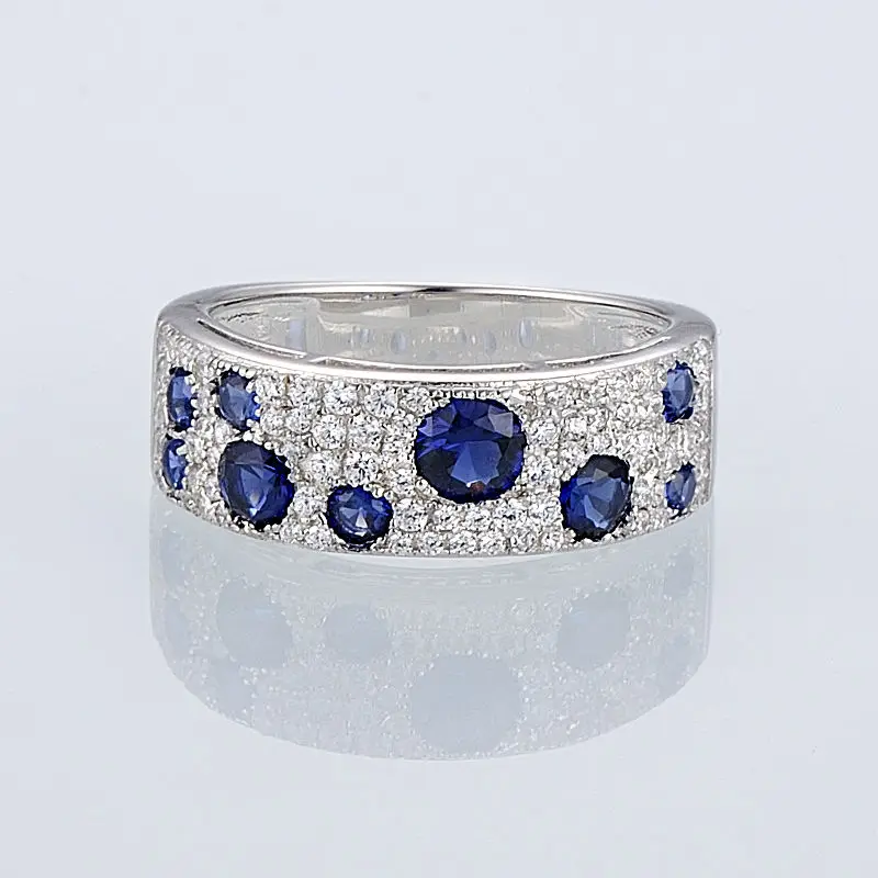 SANTUZZA серебряные кольца для женщин подлинные 925 пробы серебряные сверкающие синие Nano кубический цирконий модные ювелирные изделия