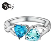 UNY 925 Sterling Silver Special Customized Engrave Family Anniversary Sentimental Gift Double Heart Shape Birthstone Mother Ring