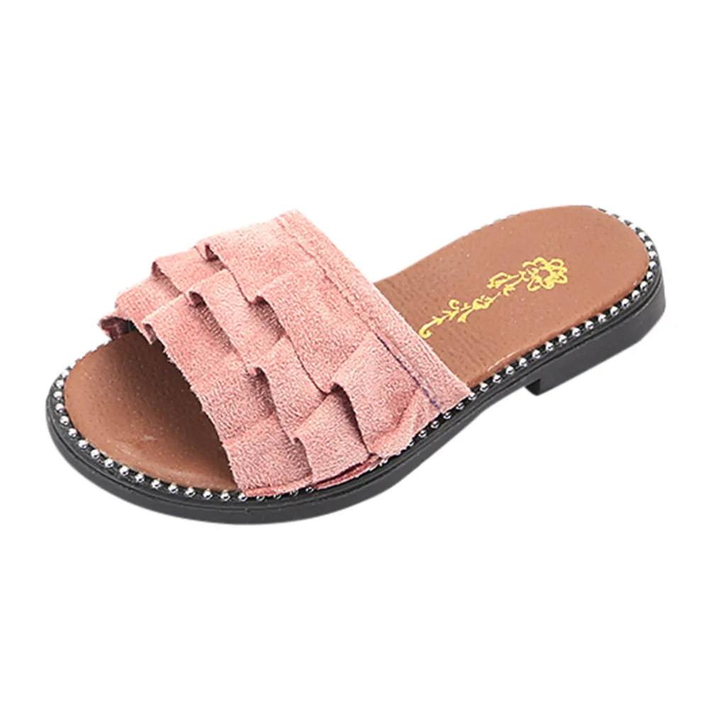MUQGEW 4 цвета Пляжные тапочки для маленьких девочек пляжные туфли в стиле «Принцесса» с оборками Повседневное Летние босоножки# G9