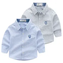 Коллекция 2019 года, рубашка с длинными рукавами для маленьких мальчиков, весна-осень, блузки с отложным воротником, хлопковая детская одежда