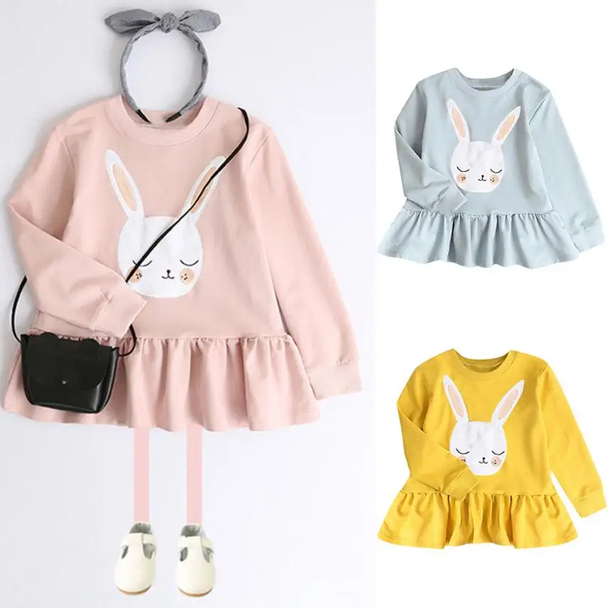 ARLONEET/Новинка года; модное платье для девочек; платья с длинными рукавами и принтом кролика; одежда; AUG