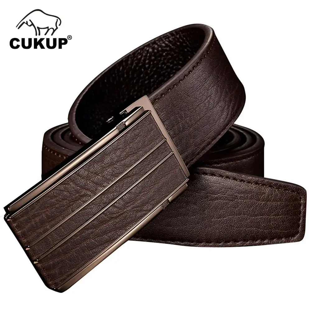 

CUKUP Leather Cover Automatic Buckle Metal Belts Men's Quality Cow Skin Casual Style Accessories Belt for Men 35mm Width ZDCK121