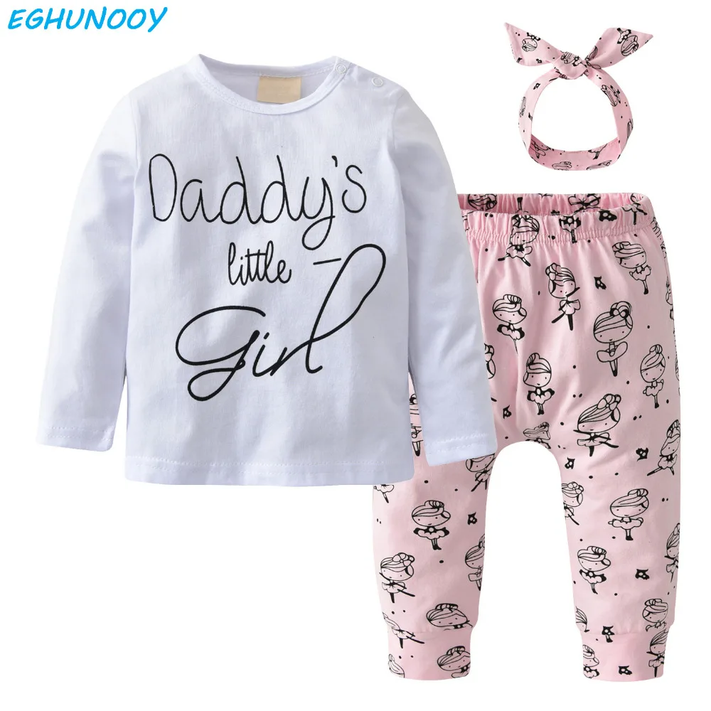 Daddy's little girl newborn baby girl clothes long sleeve t shirt+pants+headband toddler outfit