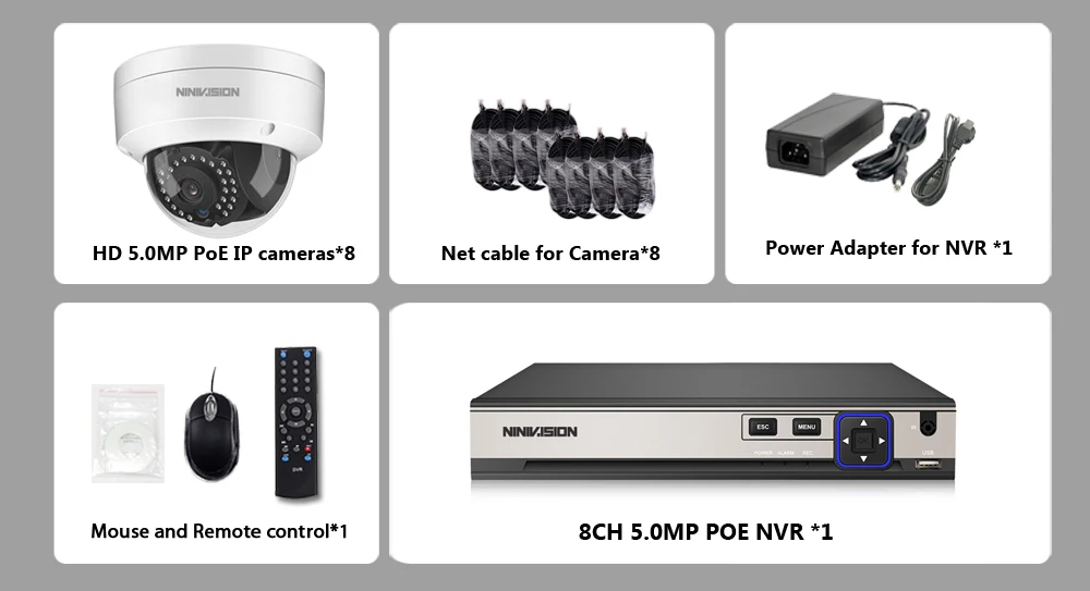 HD 8CH NVR 5MP 1080 P видеокамера POE CCTV система Комплект 5.0MP наружная Водонепроницаемая ip-камера POE Домашняя безопасность видео набор для наблюдения