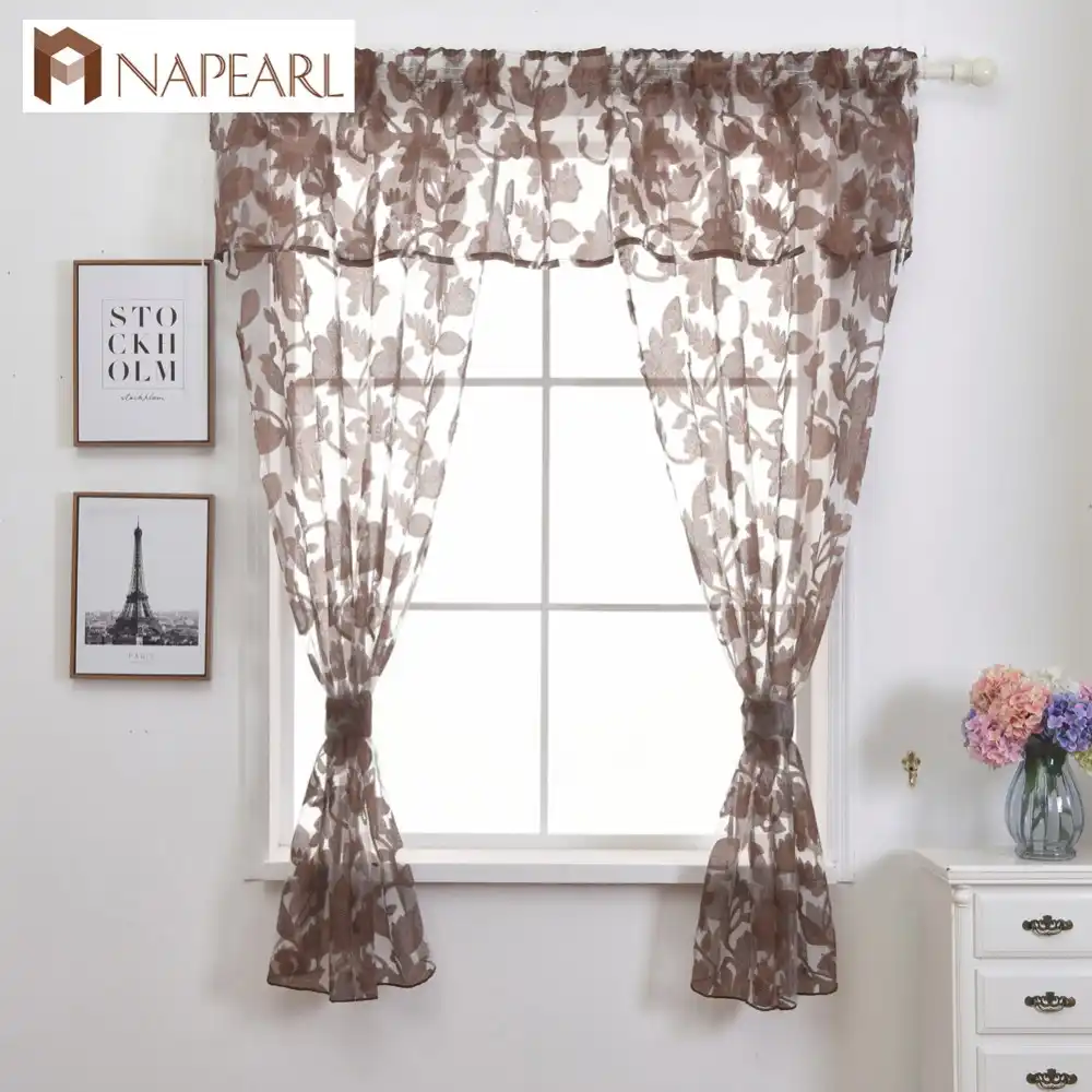 Organza Tulle Curtain Kitchen Short Curtain Set Valance Leaves
