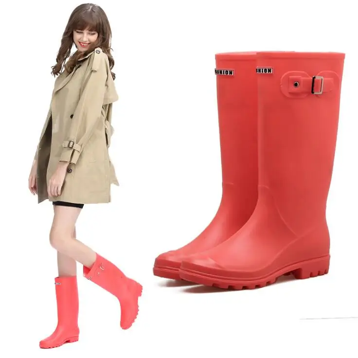 Dwayne/женские водонепроницаемые резиновые сапоги; женские модные резиновые сапоги до колена; обувь для девочек; резиновые сапоги; водонепроницаемая обувь из ПВХ - Цвет: Красный