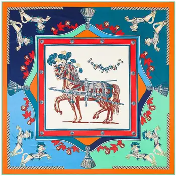 

130x130 cm Horse Square Scarf Women Twill Silk Shawl Contrast Patchwork Head Scarves Brand New