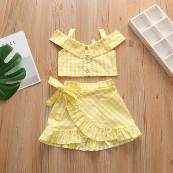 

Baby Girl Sleeveless Plaid Print Vest Tops+Bow Ruffle Skirt Sets Newborn Toddler Infant 2019 Fashion Outfits