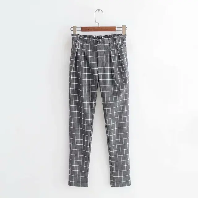 Summer Korean Women Plaid Pant Checkerboard Pencil Pant High Waist ...