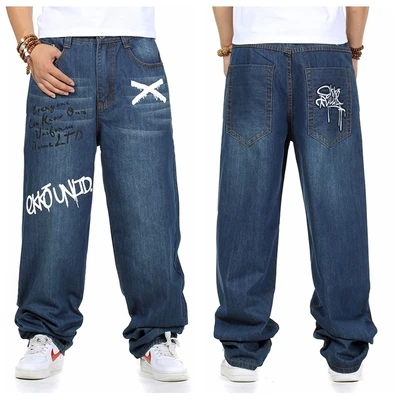 44 46 джинсы модные повседневные Хип-хоп свободные джинсовые осенние новые мужские джинсы размера плюс 32-42 брюки с буквами прямые брюки - Цвет: model 3
