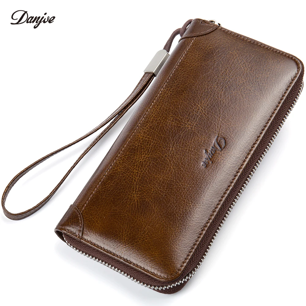 

DANJUE Men Wallet Genuine Leather Male Purse Long Phone Bag Natural Cowhide Clutch Bag Trendy Fashion Card Holder Man Hand Bag