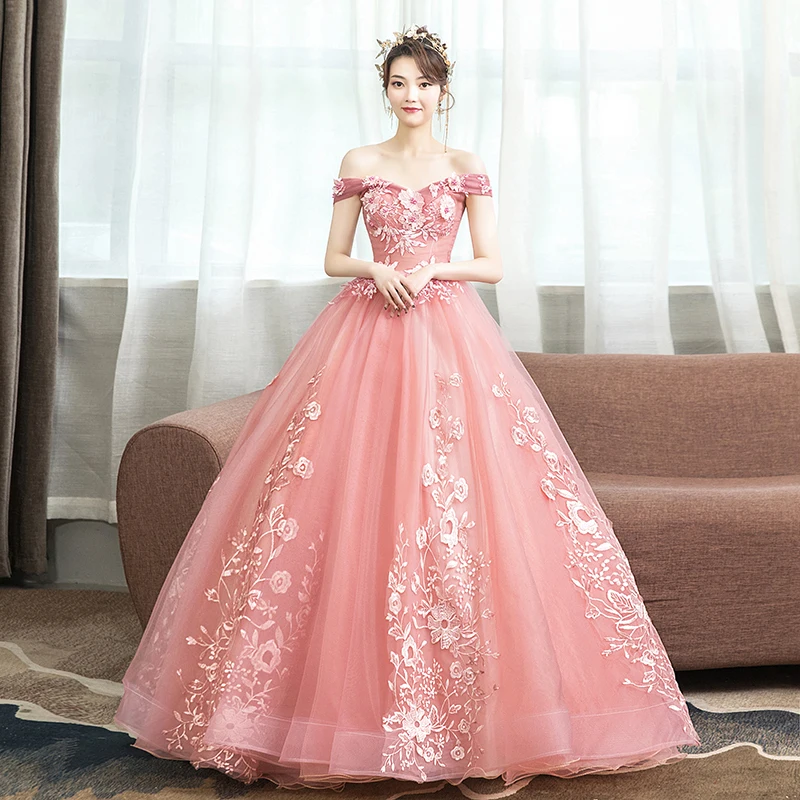 EZKUNTZA 2021 новые розовые платья для Quinceanera элегантные с открытыми плечами Кружевная