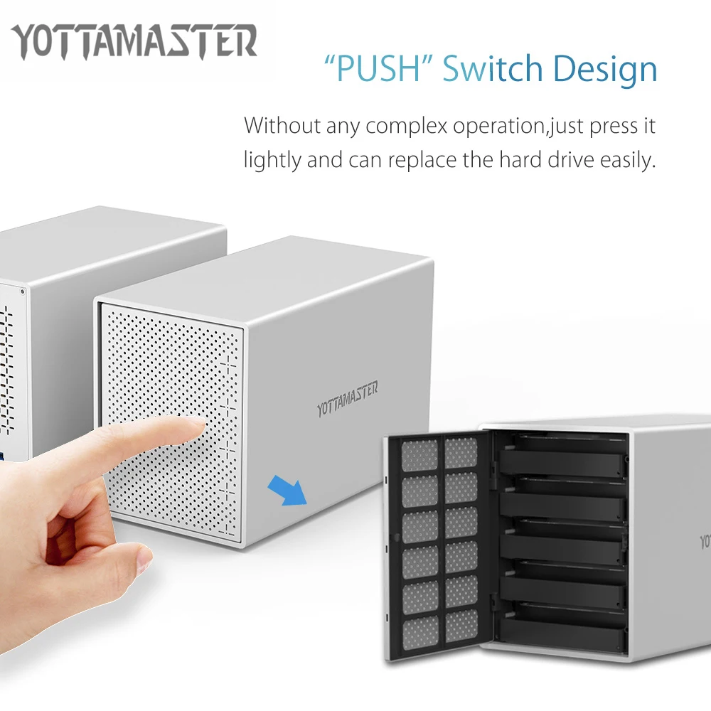 Yottamaster Алюминиевый Чехол для жесткого диска 5-Bay 3,5 дюймов 5 Гбит/с USB3.0 для SATA HDD док-станция жесткий диск Поддержка 50 ТБ для ПК