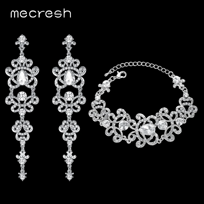 

Mecresh Butterfly Crystal Bridal Earrings Bracelets Sets Silver/Gold Color African Wedding Jewelry Sets for Women EH166+SL032