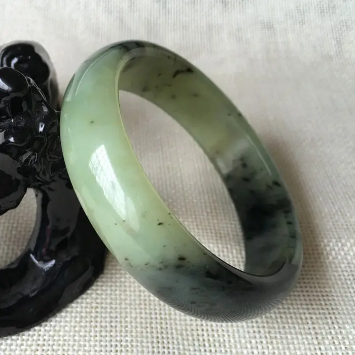 

Hot selling>@@ 60mm Certified Grade A Chinese Natural Green Xiu Jade Gems Bracelet Bangle 6120 NEW -Bride jewelry free shipping
