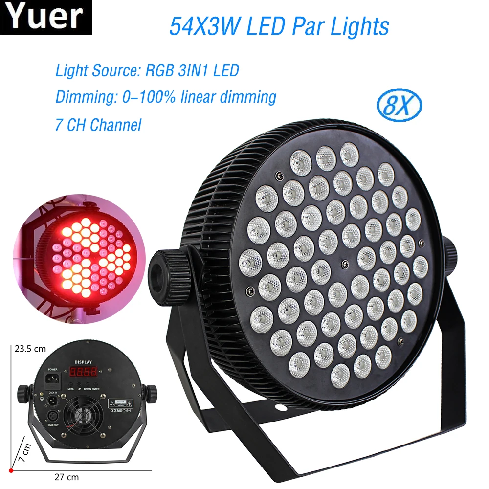 Высококачественные сценические лампы 54x3W 8 шт./лот RGB 3 в 1 DMX512 цвета для клубов