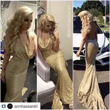 Wunderschöne 2017 Reizvolle goldsequined meerjungfrau abendkleid backless perlen halfter abendkleid sweep zug party kleid vestidos