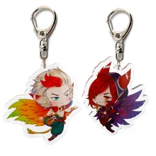 Jogo lol xayah rakan chaveiro acrílico acessórios pingente chaveiro encantos chaveiros para mulher