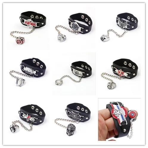 

HSIC Naruto Bracelets Bangles Bleach Attack on Titan Naruto Leather Bracelets Anime Punk Bangle Bracelet Wristband Cosplay