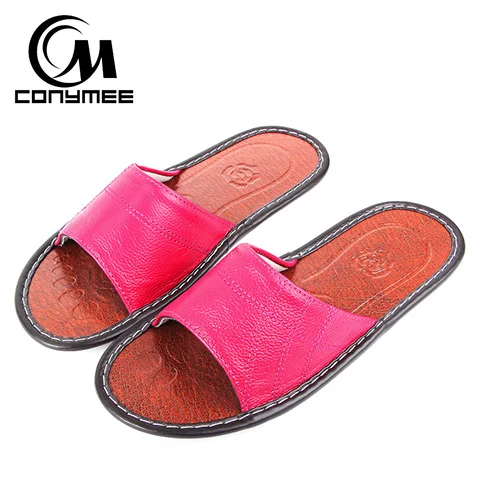 CONYMEE/лето ; женская обувь из натуральной кожи; пикантные Вьетнамки; мужские повседневные кроссовки; домашние тапочки; женские кожаные сандалии - Цвет: QPT-CX Rose Red