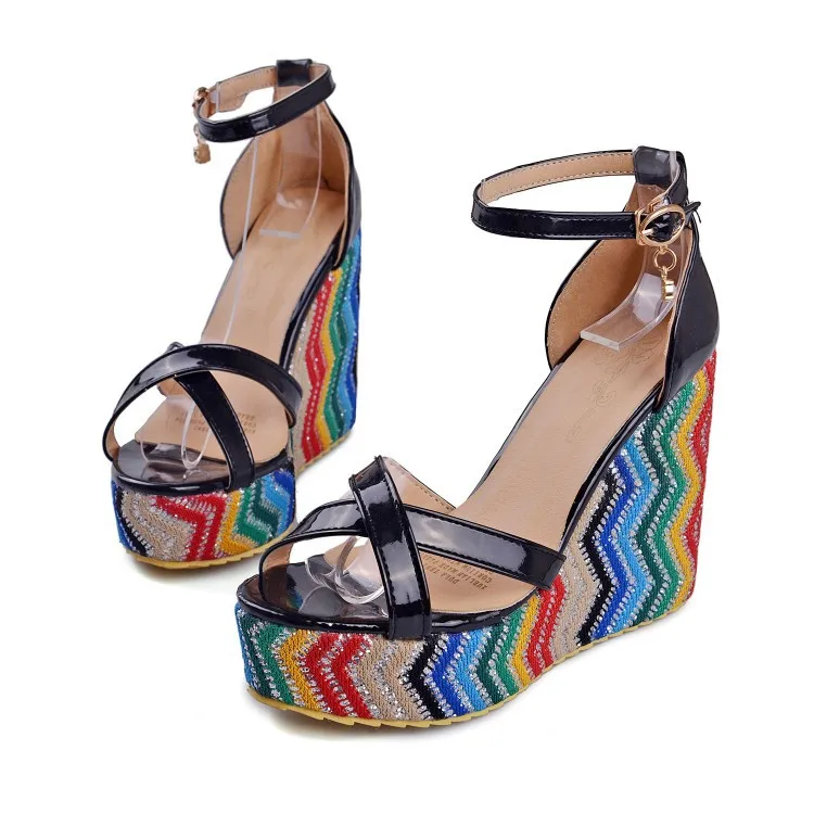 Г. Распродажа, модная обувь больших размеров для тенниса 0-3 см женские сандалии sapato feminino Летний стиль chaussure femme T8742 - Цвет: Черный