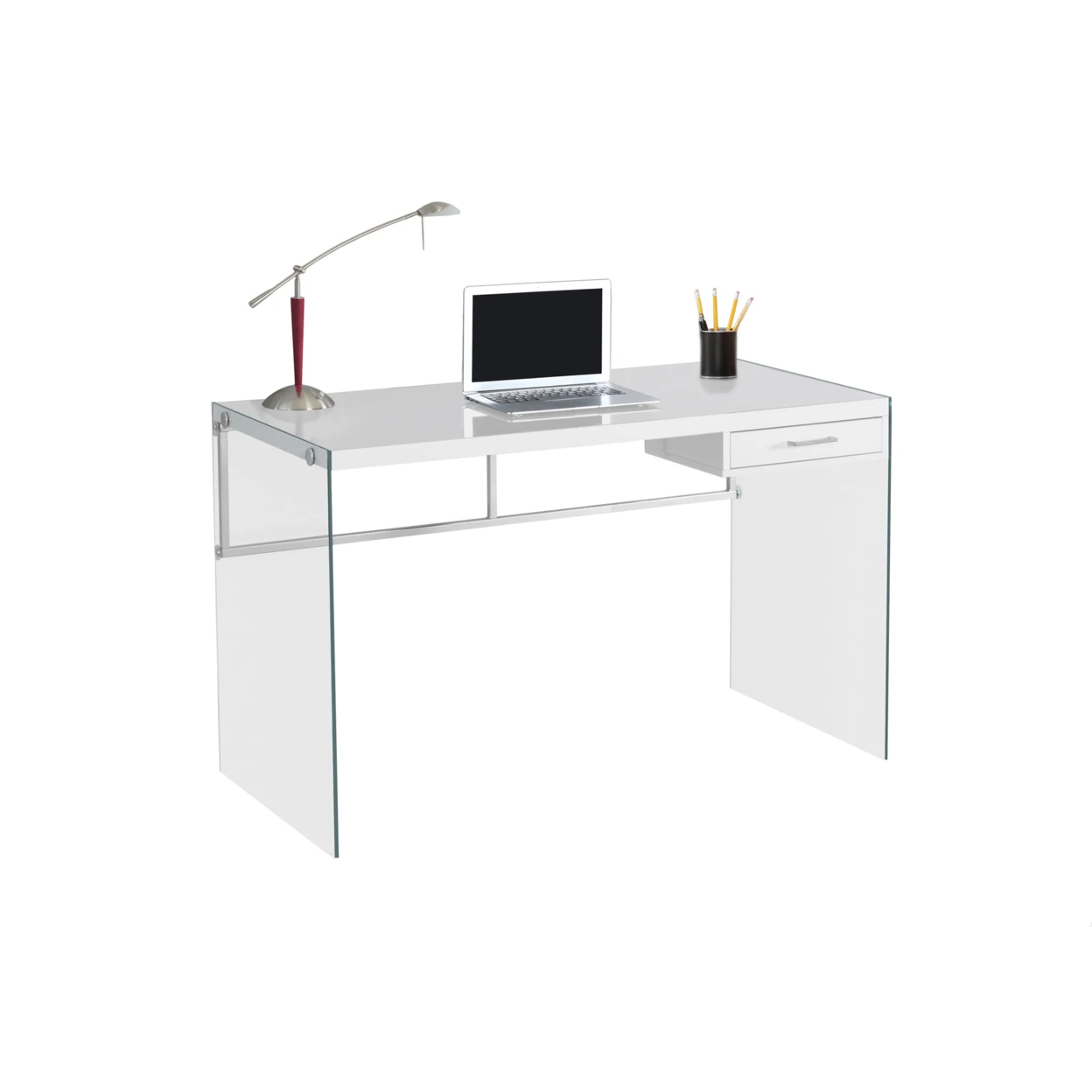 COMPUTER DESK - 48L, GLOSSY WHITE, TEMPERED GLASS, 7209