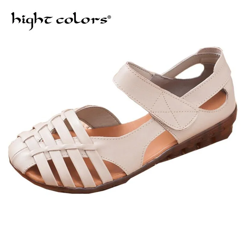 

New Retro Handmade Folk Style Women Flats Genuine Leather Soft Bottom Casual Shoes Mother Fashion Sandals For Woman