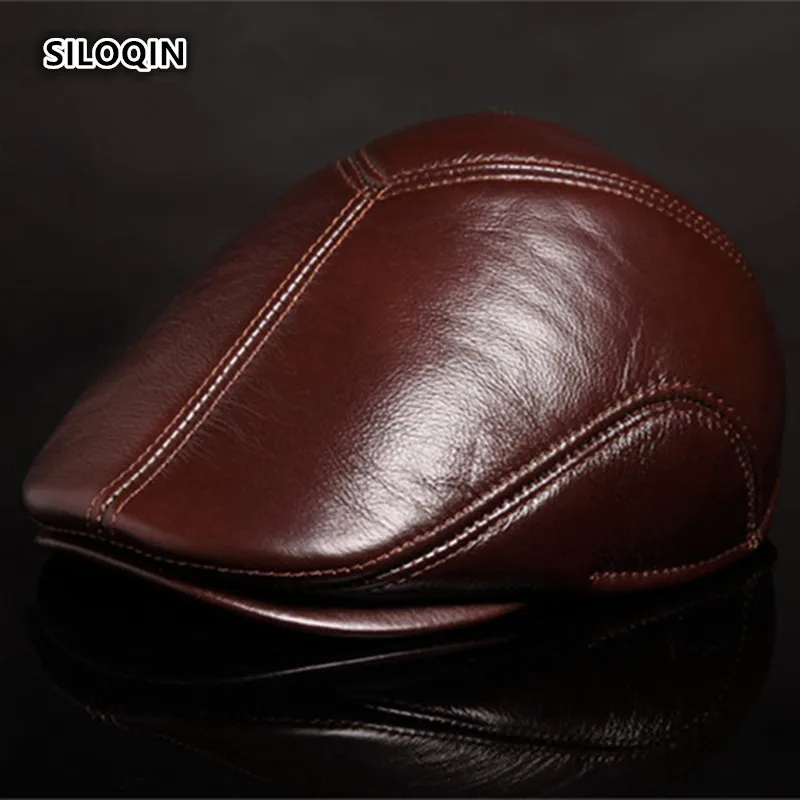 

SILOQIN Genuine Leather Hat Winter Men's Fashion Berets First Layer Cowhide Male Bone Keep Warm Earmuffs Hats Tongue Cap Dad Hat