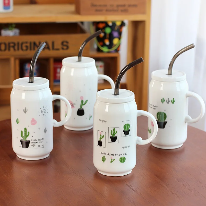 Кактус кружка с соломинкой Кокс банки моделирование кофе молоко кружки мужские офисные керамические чашки чай