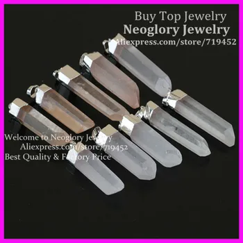 

10pcs Natural Crystal Quartz Point Pendant,Silver Plated Raw Matte Quartz Druzy Gems stone Pendant Jewelry Finding