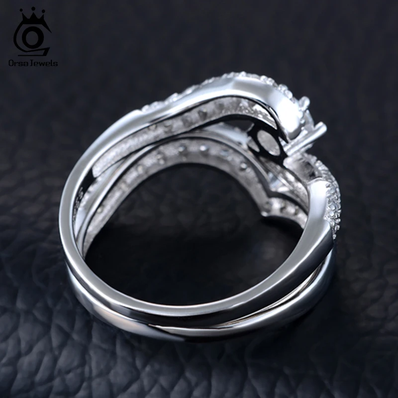 ORSA JEWELS Women Luxury Ring Silver Color Ring AAA Quality Cubic Zircon Perfect Polish Promise Gift For Women Jewelry AOR49